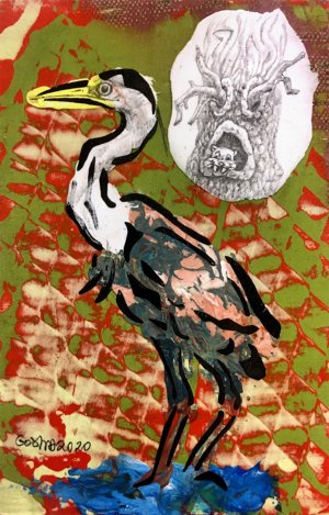 Egret with Tree Hollow